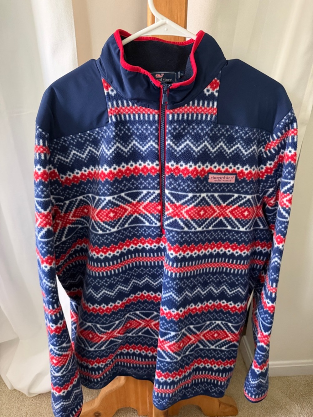 Vineyard Vines Navy & Red Fair Isle Quarter-Zip Fleece